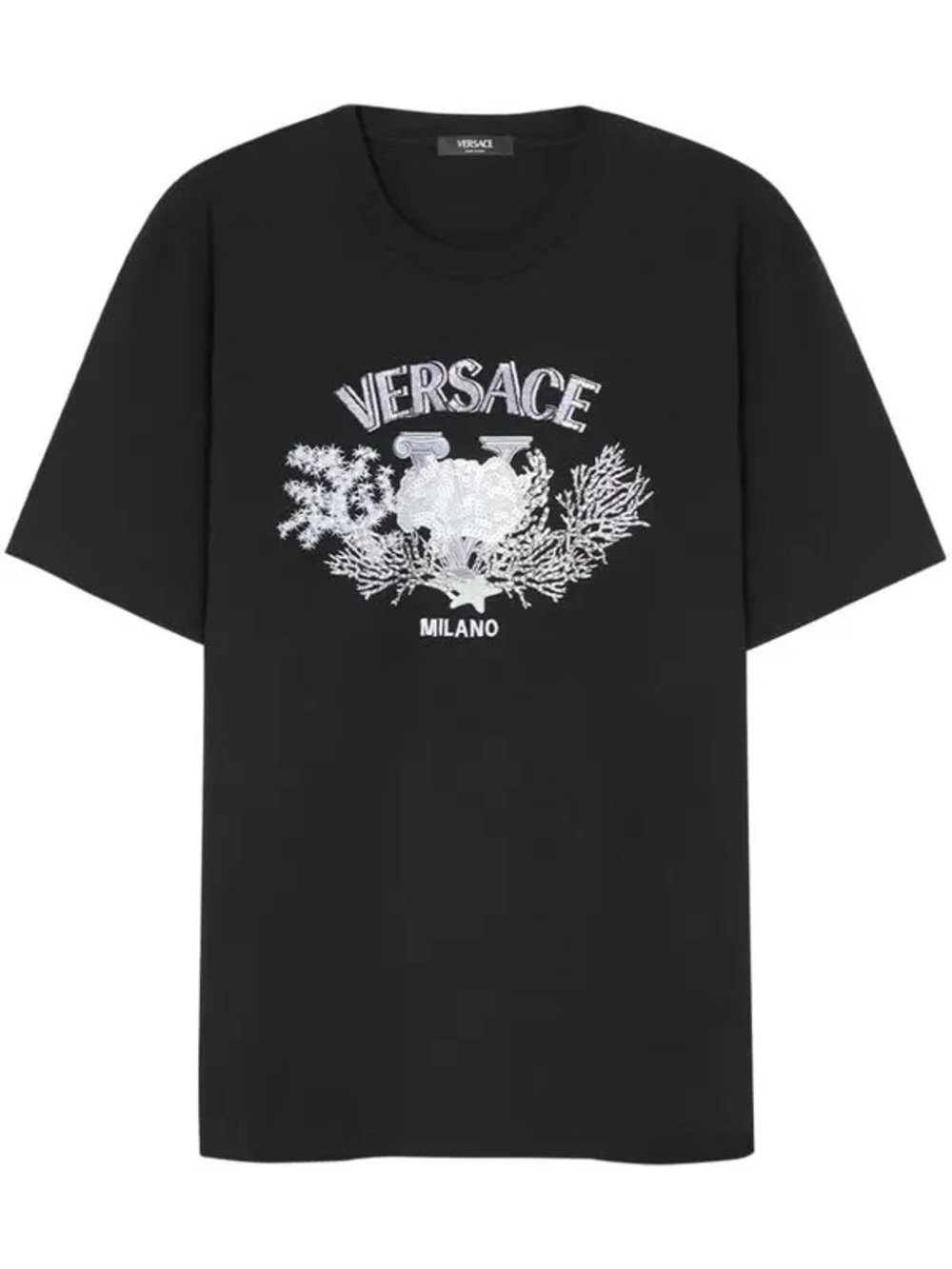 Versace Black T-Shirt with White Milano Crest Graphic